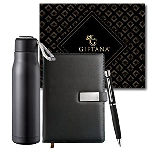 Giftana 3 in 1 Pen, Flask Bottle, Leather Diary Corporate Gift Set